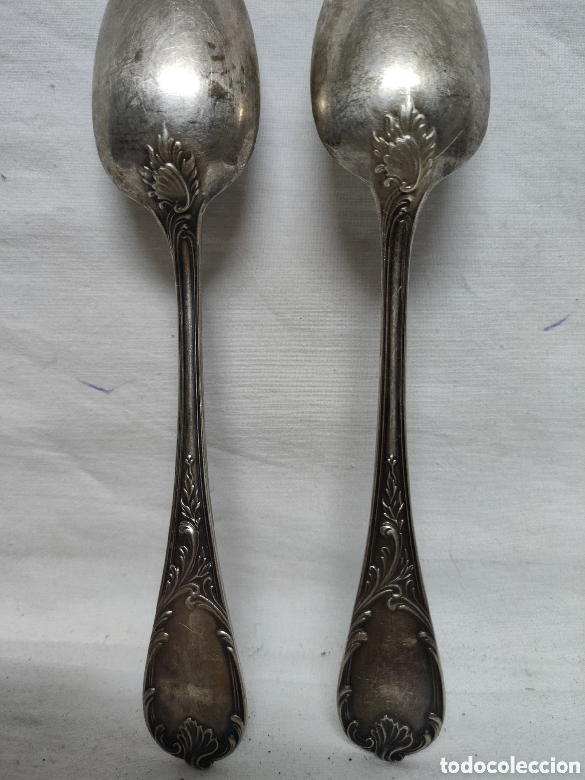 Antig&uuml;edades: DOS CUCHARAS BA&Ntilde;ADO EN PLATA .PUNZONADA . - Foto 5