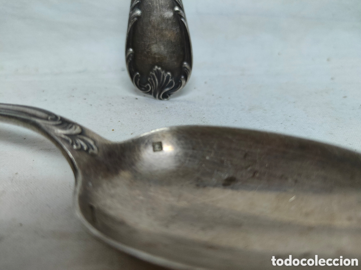 Antig&uuml;edades: DOS CUCHARAS BA&Ntilde;ADO EN PLATA .PUNZONADA . - Foto 6