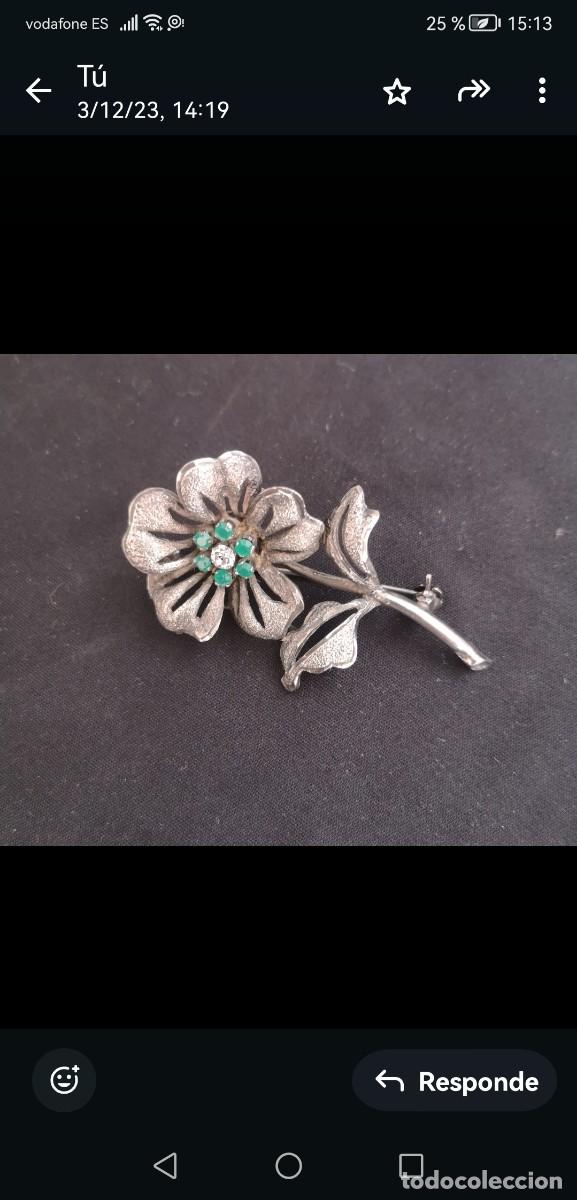 Antig&uuml;edades: Broche flor de plata 925 con piedras - Foto 1