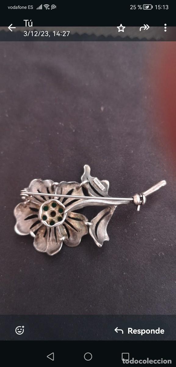 Antig&uuml;edades: Broche flor de plata 925 con piedras - Foto 2