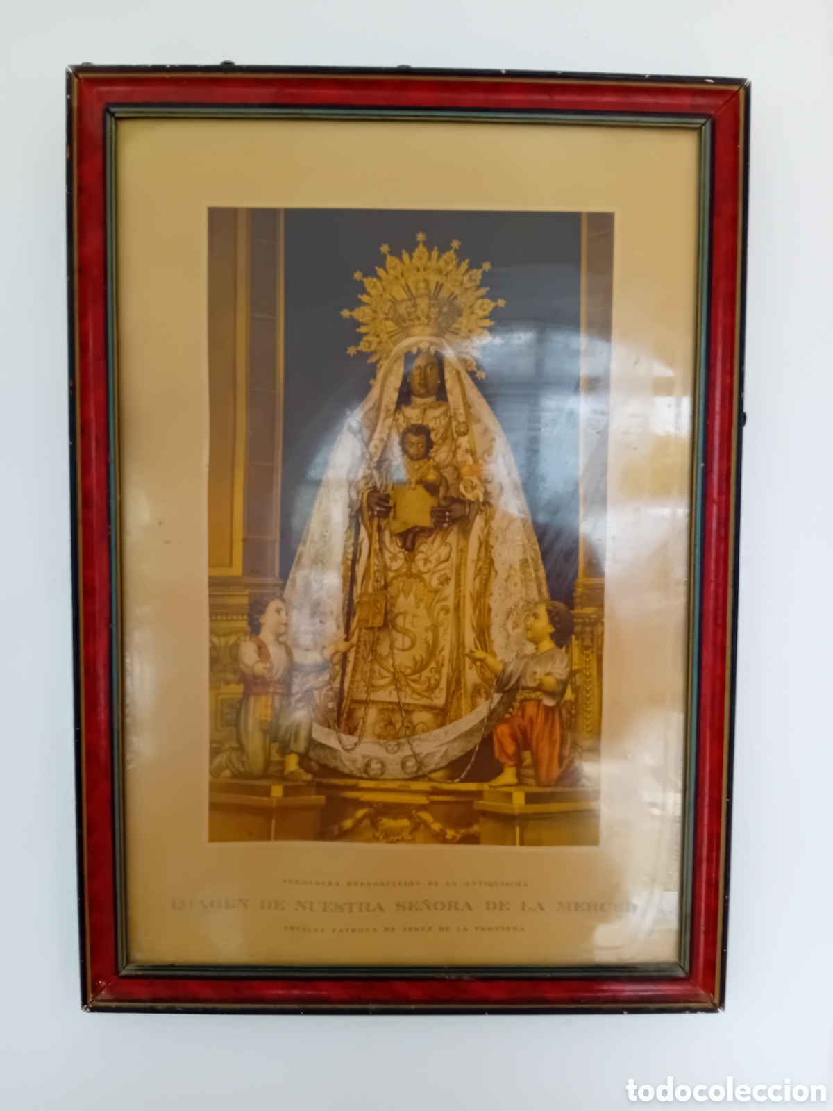 Antig&uuml;edades: Interesante raro marco antiguo con lamina de la virgen se&ntilde;ora de la merced