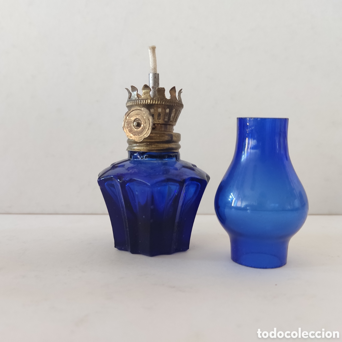 Antig&uuml;edades: MINI QUINQU&Eacute; DE 11CM CRISTAL AZUL - Foto 5