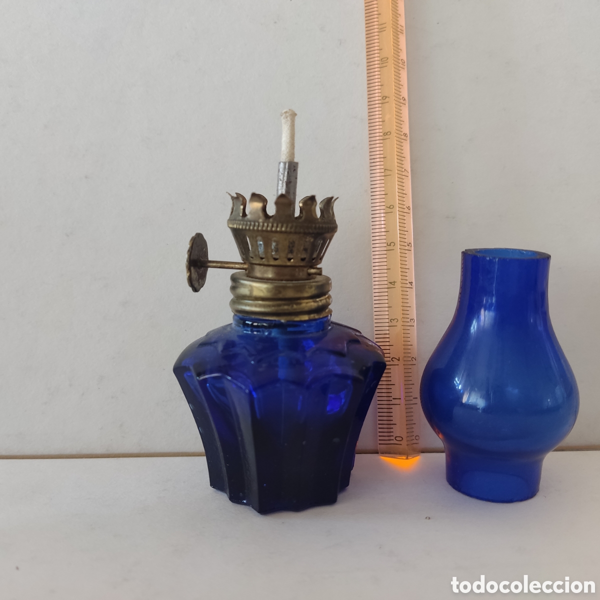 Antig&uuml;edades: MINI QUINQU&Eacute; DE 11CM CRISTAL AZUL - Foto 7