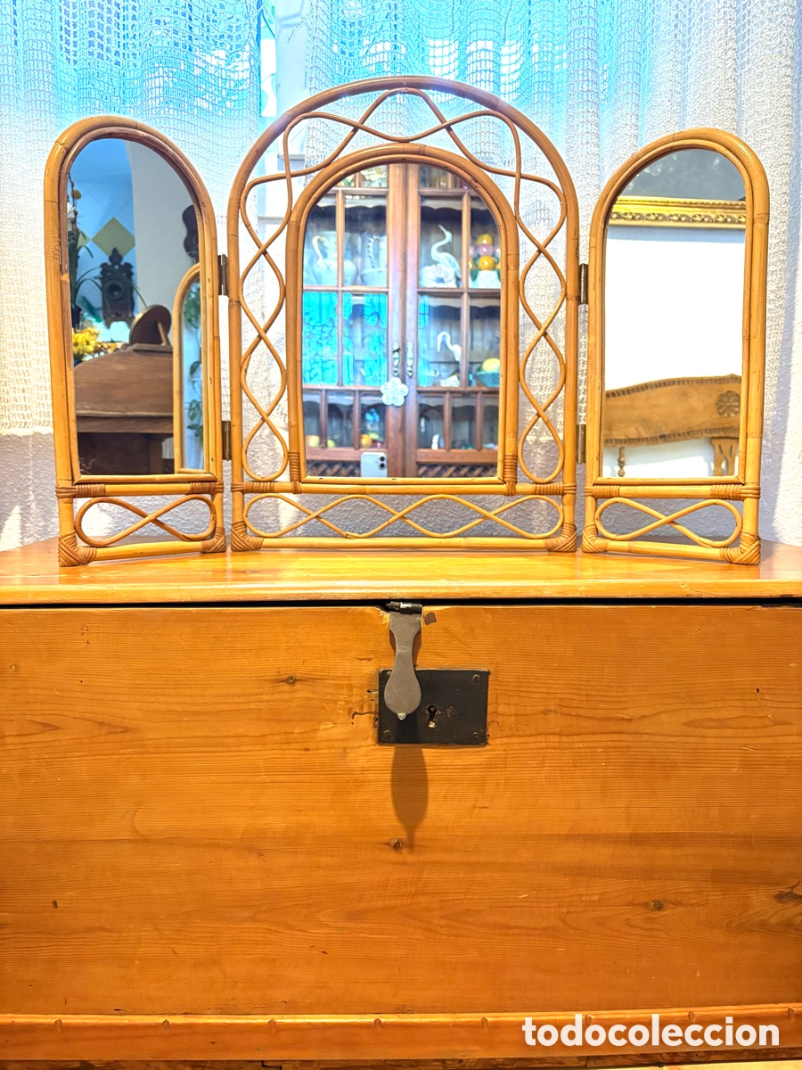Antig&uuml;edades: TR&Iacute;PTICO, ESPEJO BAMB&Uacute; VINTAGE. - Foto 4