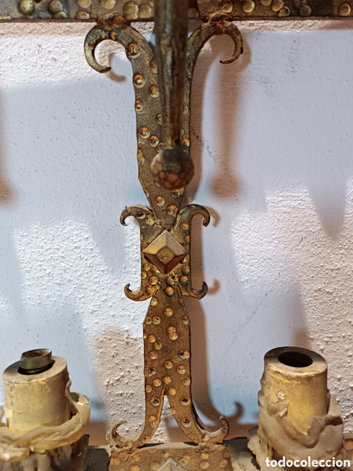 Antig&uuml;edades: APLIQUE DE PARED DE HIERRO DORADO CON 7 LUCES - Foto 7