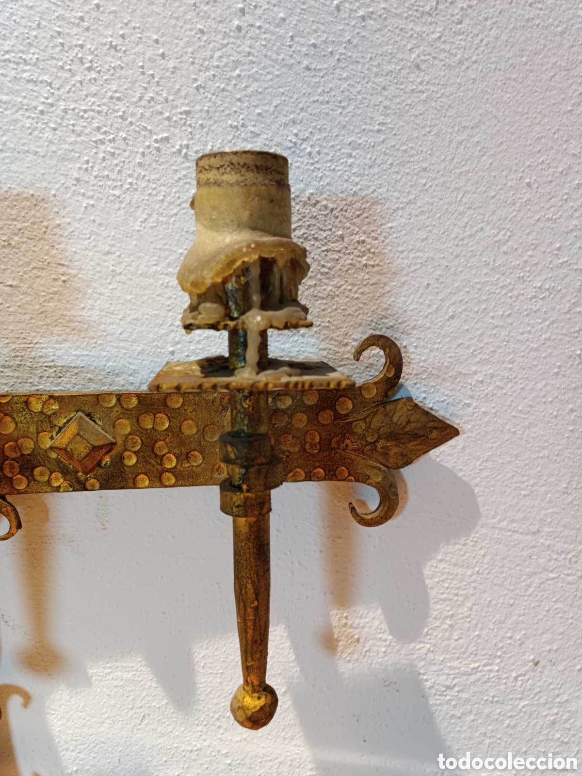 Antig&uuml;edades: APLIQUE DE PARED DE HIERRO DORADO CON 7 LUCES - Foto 10