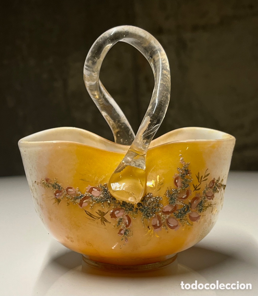 Antig&uuml;edades: CESTA DE CRISTAL PINTADO CATAL&Aacute;N - Foto 2