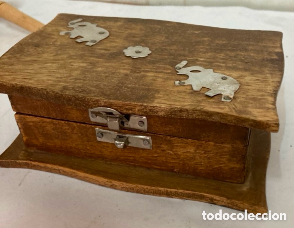 Antig&uuml;edades: CAJA DE MADERA ADORNOS ELEFANTES - Foto 6