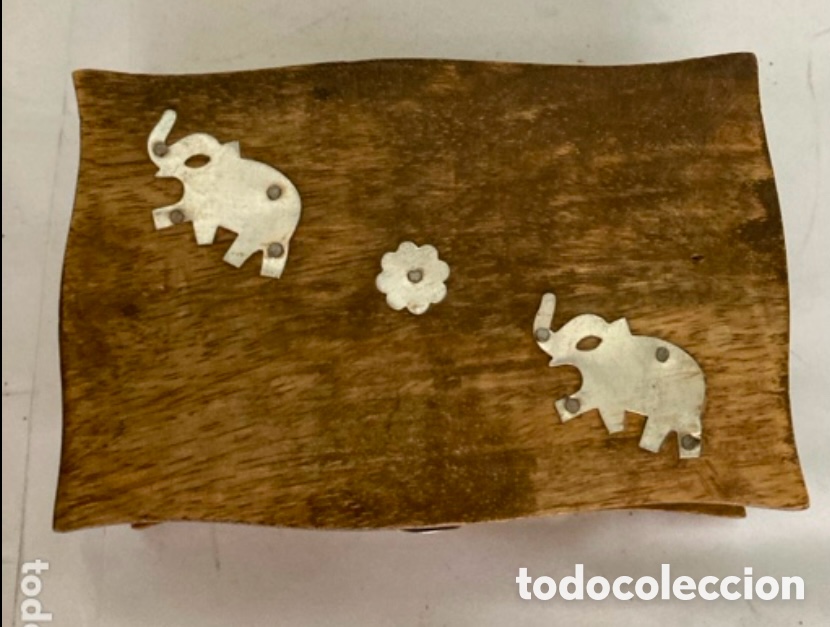 Antig&uuml;edades: CAJA DE MADERA ADORNOS ELEFANTES - Foto 8