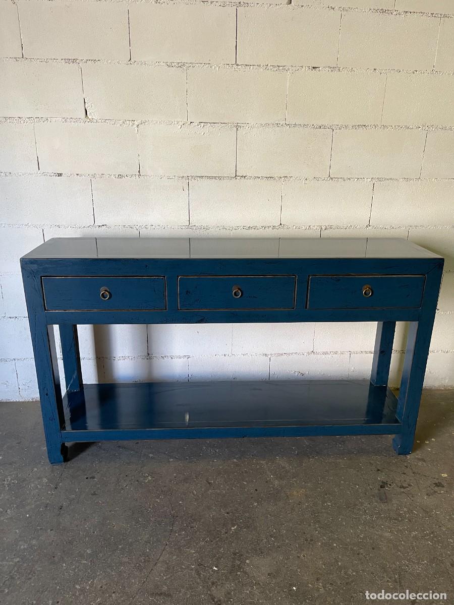 Antig&uuml;edades: consola azul madera maciza lacada - Foto 1