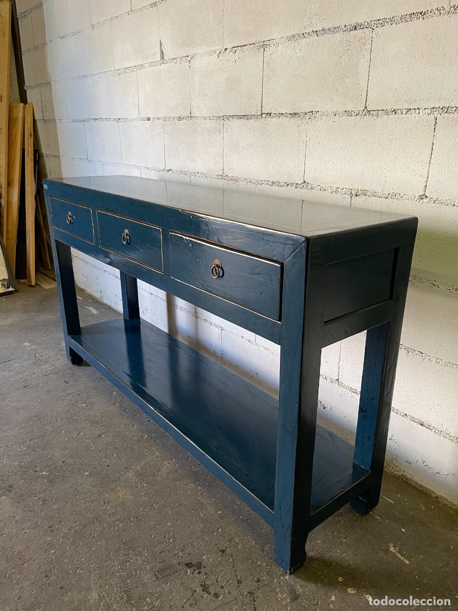 Antig&uuml;edades: consola azul madera maciza lacada - Foto 2