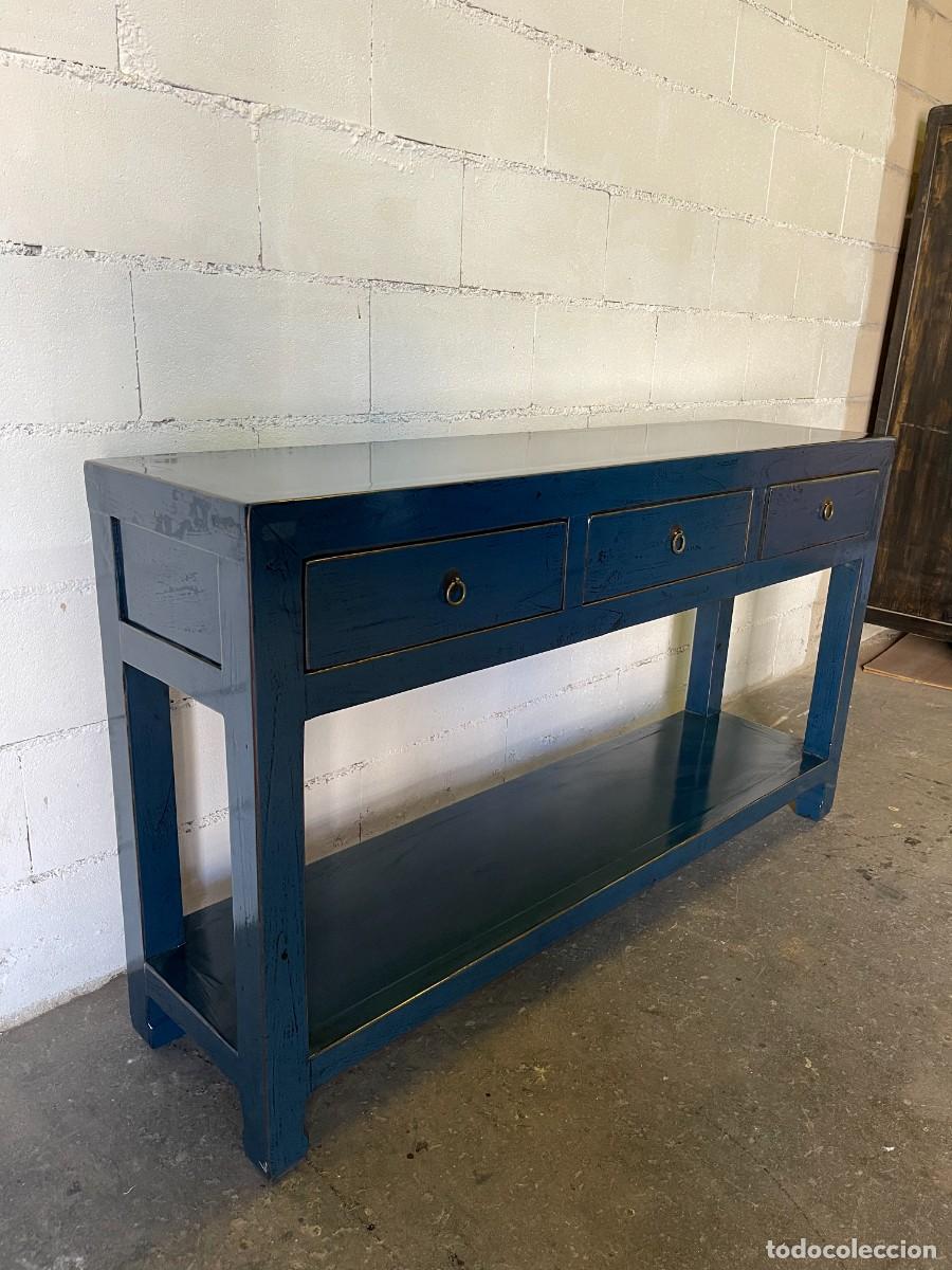 Antig&uuml;edades: consola azul madera maciza lacada - Foto 3