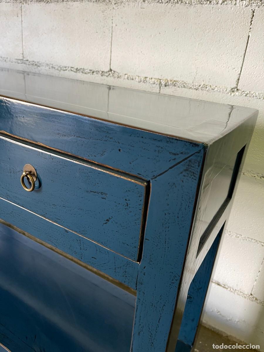 Antig&uuml;edades: consola azul madera maciza lacada - Foto 5