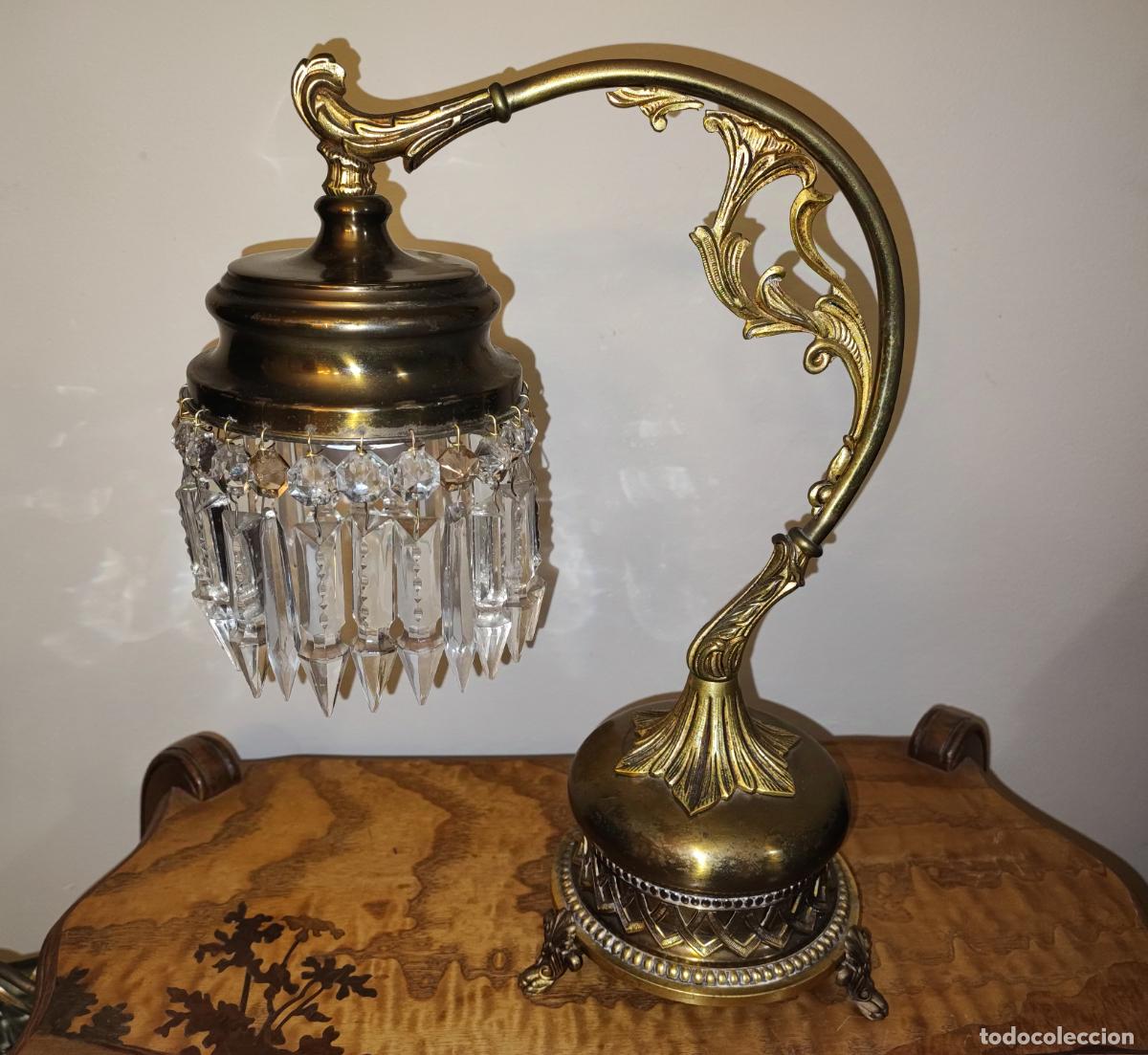 Antig&uuml;edades: EXCELENTE LAMPARA DE SOBRE MESA, DE BRONCE Y CRISTAL - Foto 6