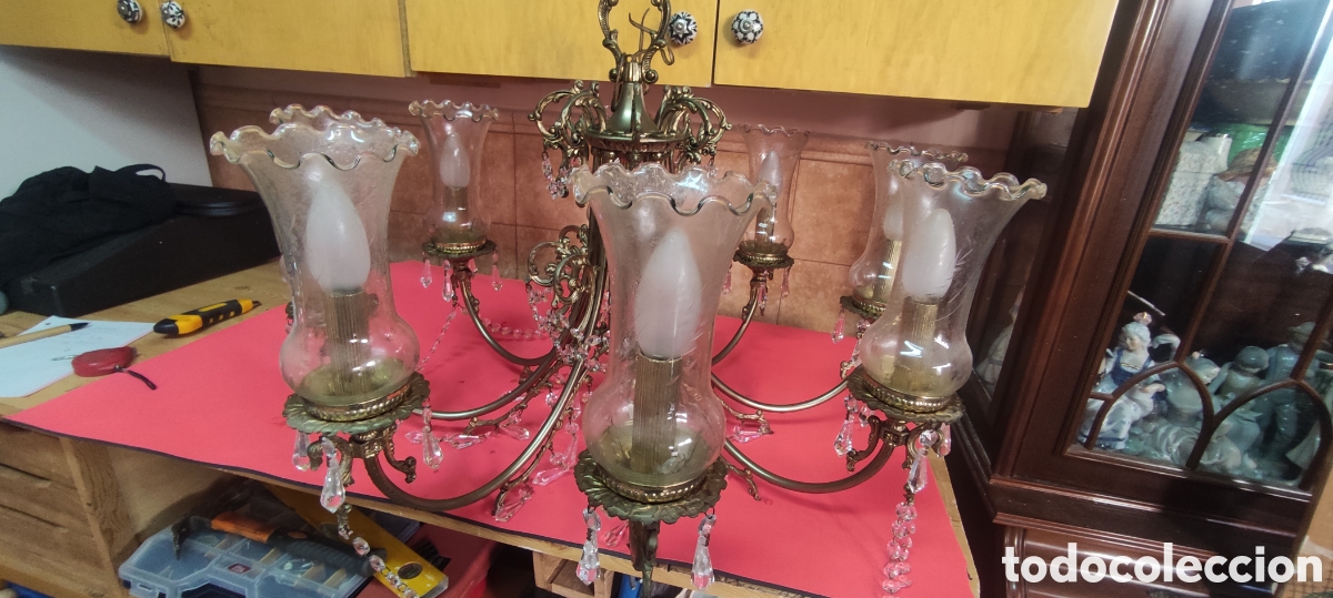 Antig&uuml;edades: Antigua lampara 8 brazos - Foto 3