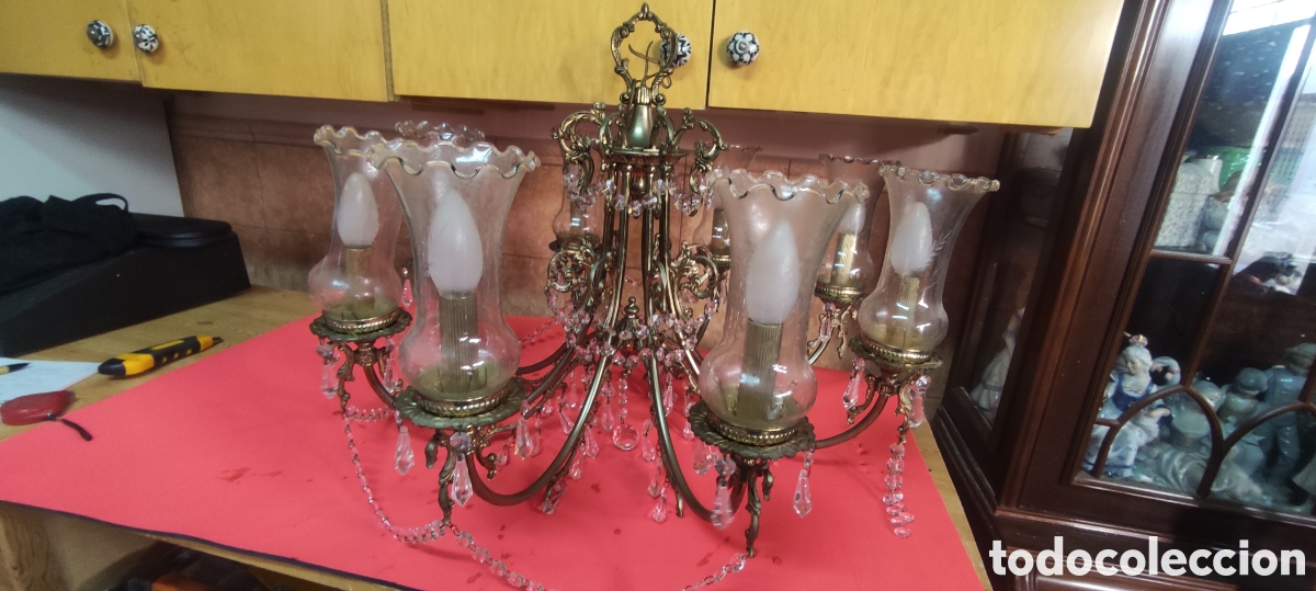 Antig&uuml;edades: Antigua lampara 8 brazos - Foto 4