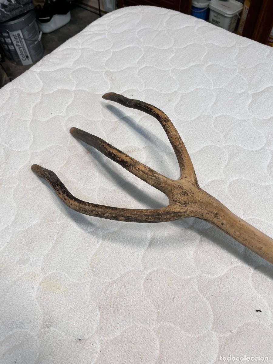 Antig&uuml;edades: HORCA O FORCA DE 3 DIENTES DE MADERA - Foto 6