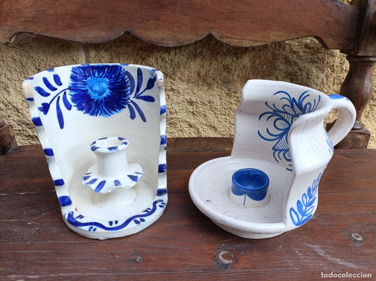 Antig&uuml;edades: Dos portavelas ceramica - Foto 1