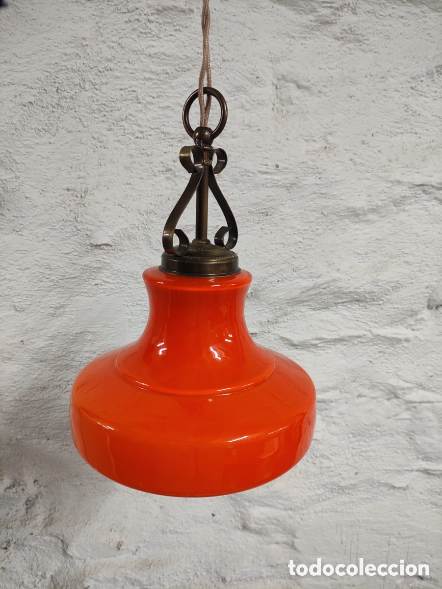 Antig&uuml;edades: L&aacute;mpara opalina naranja - Foto 3