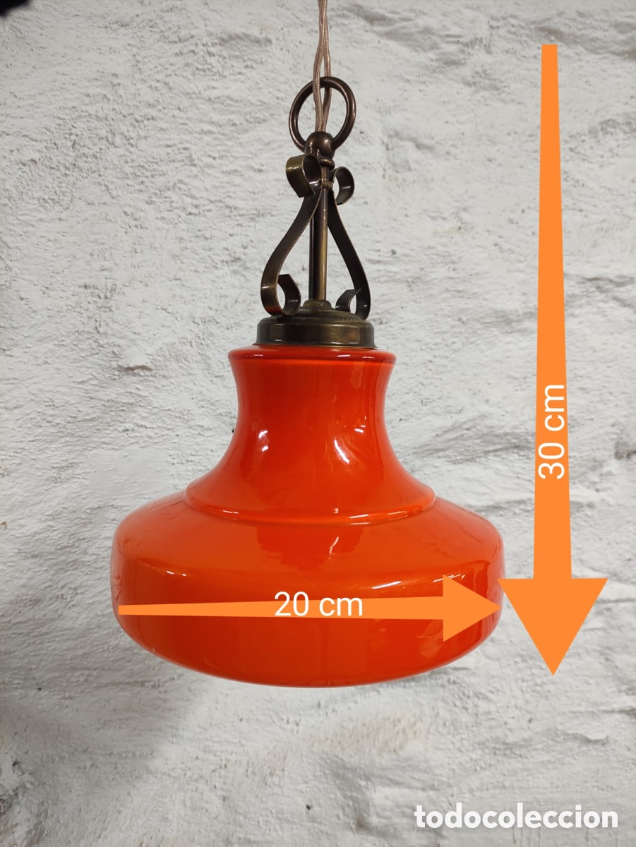 Antig&uuml;edades: L&aacute;mpara opalina naranja - Foto 4