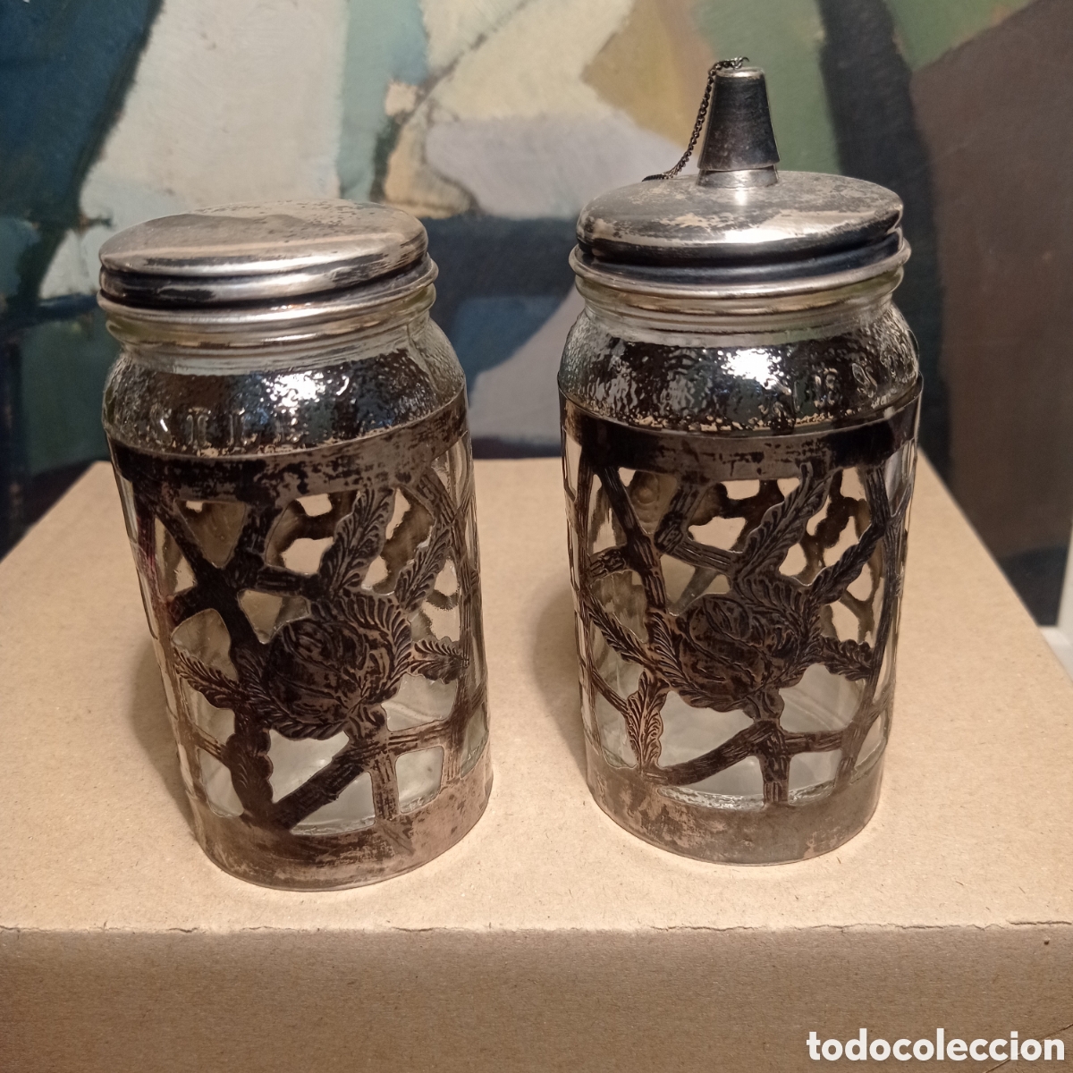 Antig&uuml;edades: EXIGUOS BOTE Y AZUCARERO EN PLATA Y CRISTAL DE NESTLE ART DECO A&Ntilde;OS 20 SELLADO