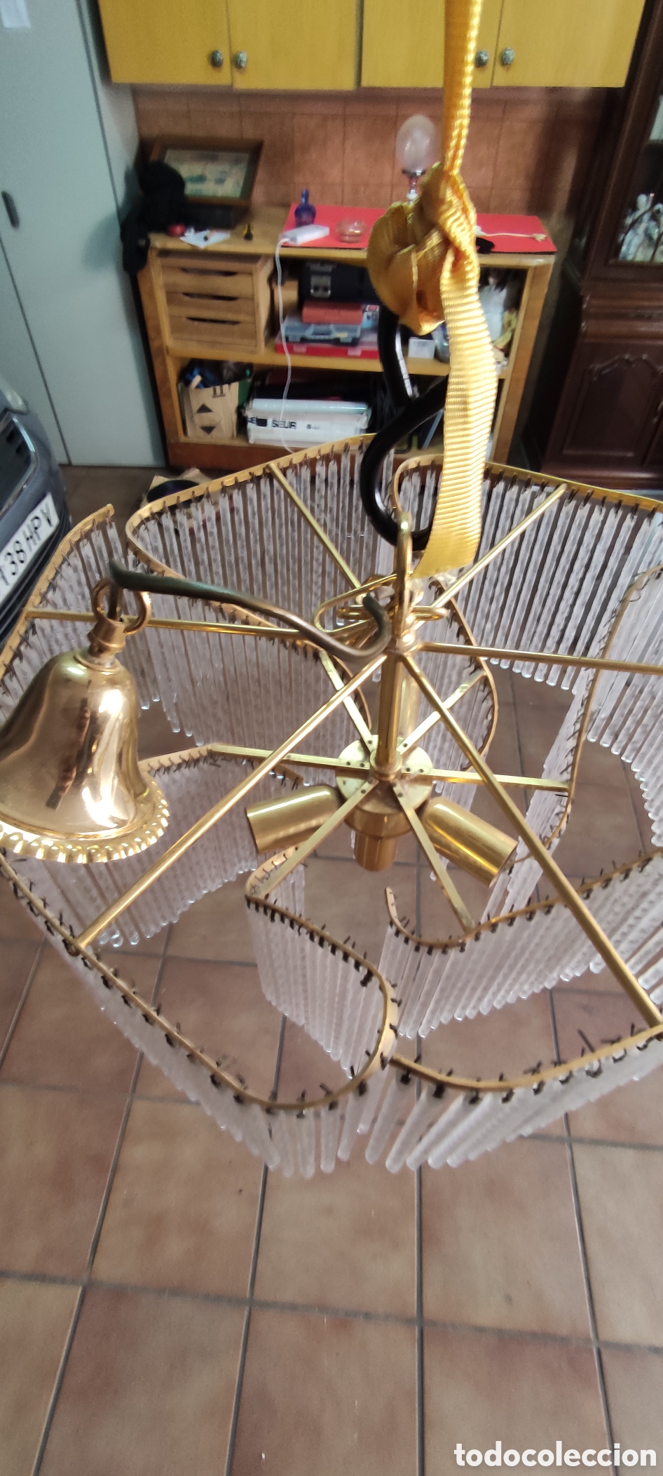 Antig&uuml;edades: Lampara de techo lat&oacute;n y cristal - Foto 8