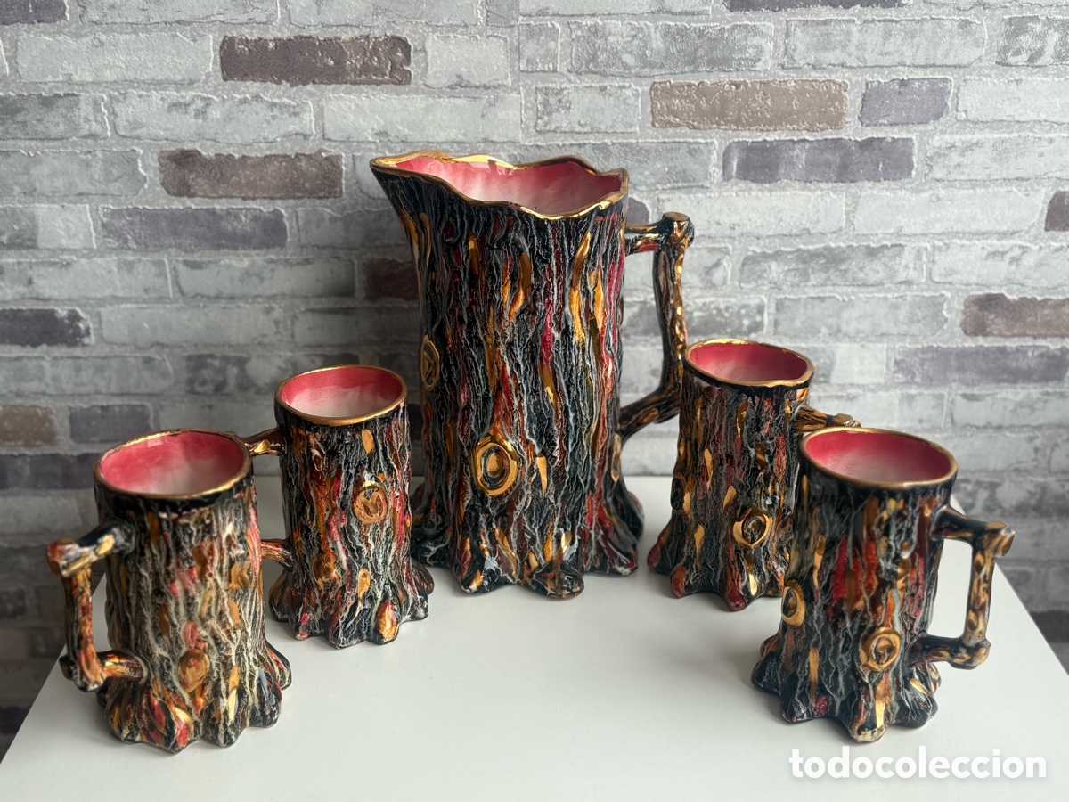 Antig&uuml;edades: Juego de jarra y vasos con forma de arbol - Foto 1