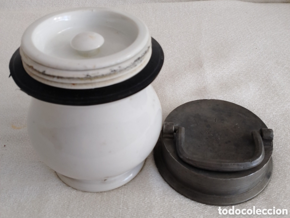 Antig&uuml;edades: Antiguo Tarro Peltre Opalina. - Foto 10