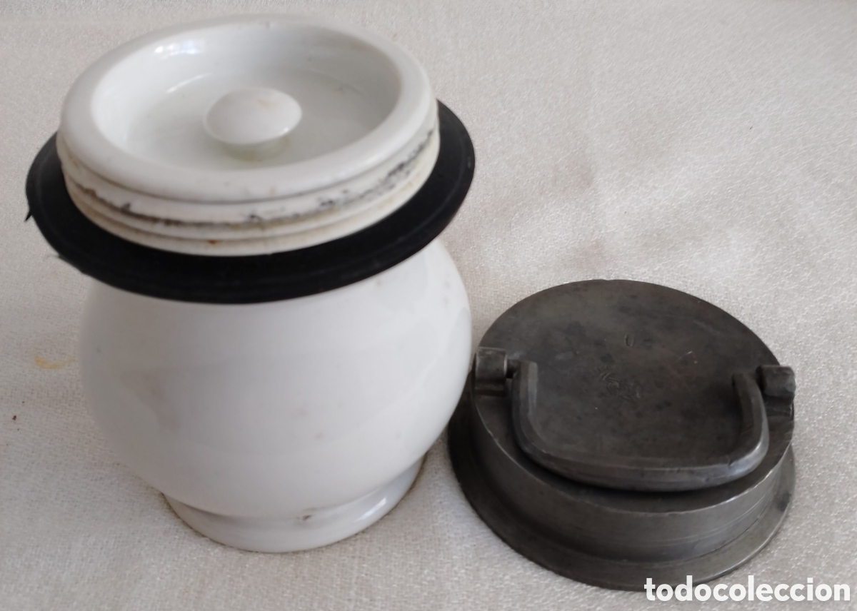 Antig&uuml;edades: Antiguo Tarro Peltre Opalina. - Foto 8