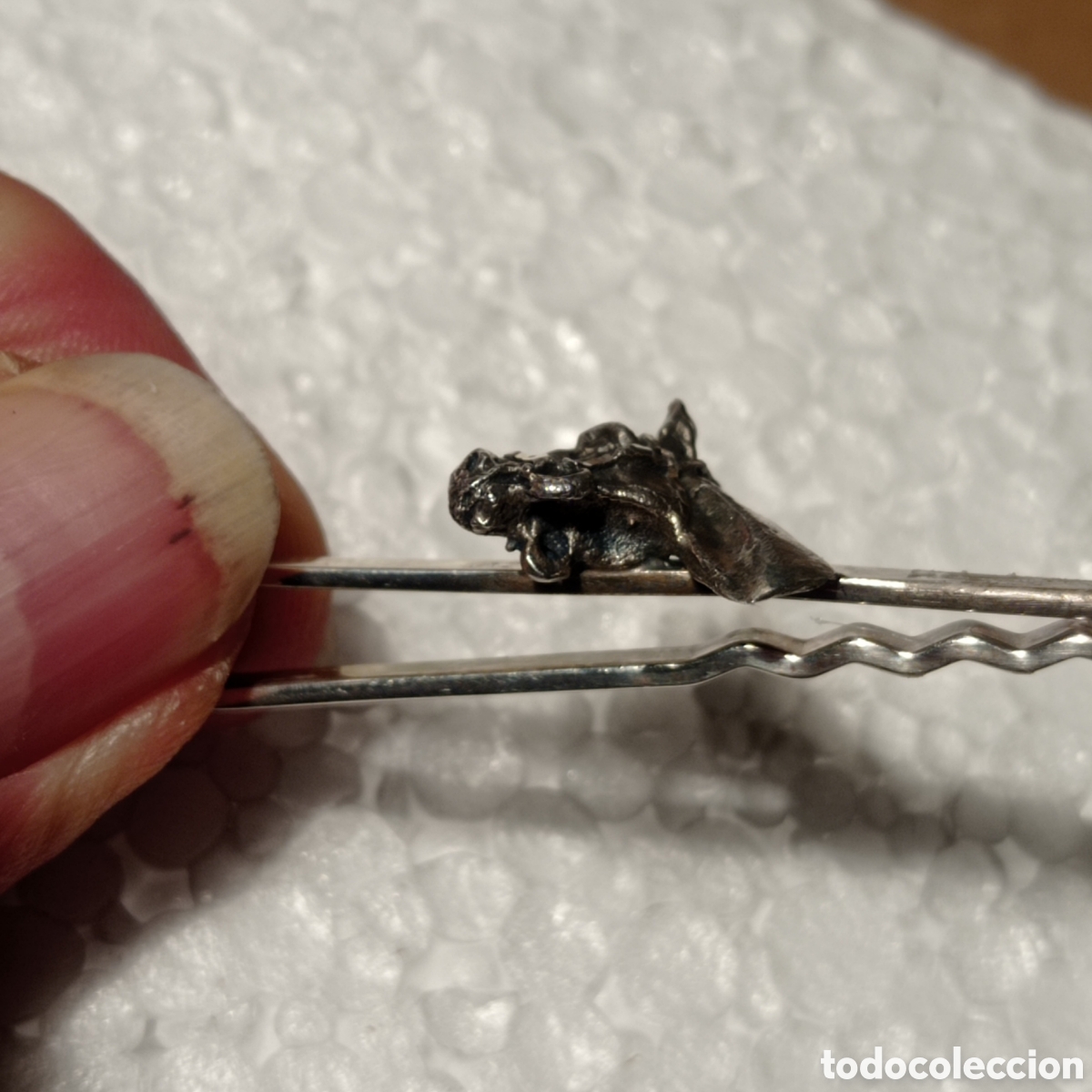 Antig&uuml;edades: Sujetacorbatas cabeza de cabello en plata 925 - Foto 3