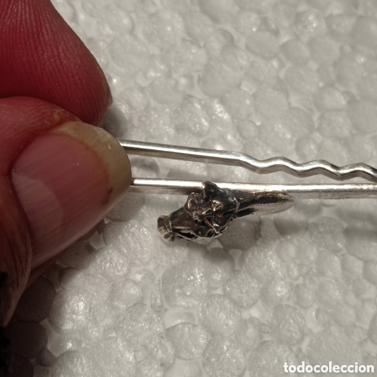 Antig&uuml;edades: Sujetacorbatas cabeza de cabello en plata 925 - Foto 5