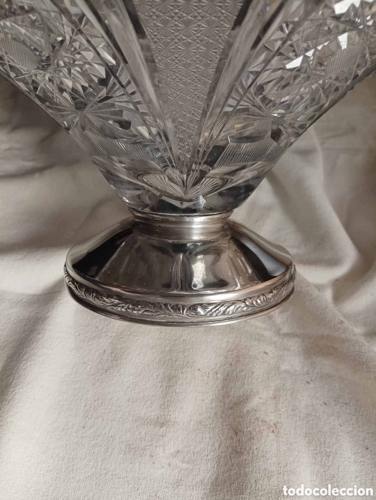 Antig&uuml;edades: FRUTERO DE CRISTAL LABRADO Y PLATA - Foto 3
