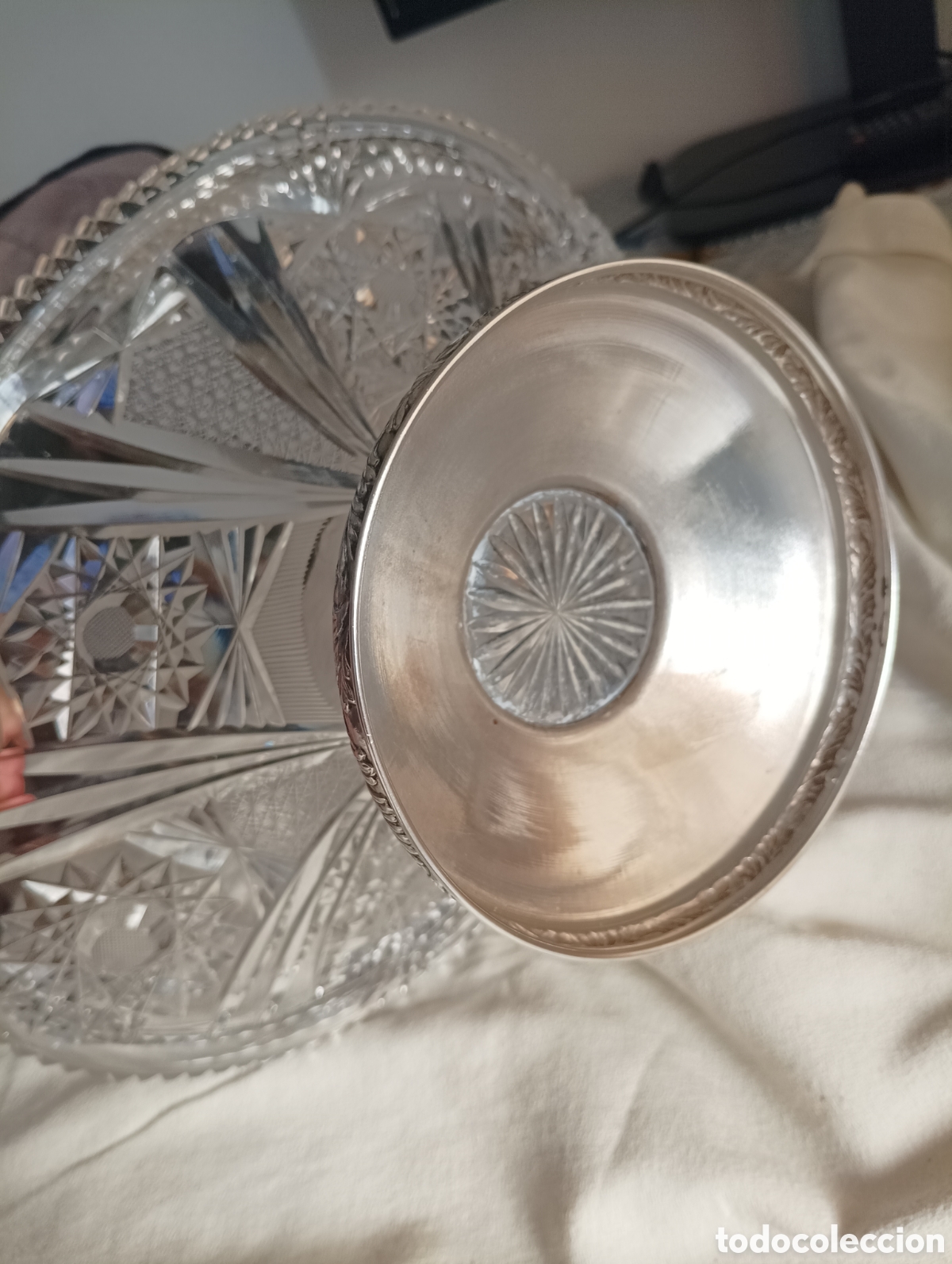 Antig&uuml;edades: FRUTERO DE CRISTAL LABRADO Y PLATA - Foto 4