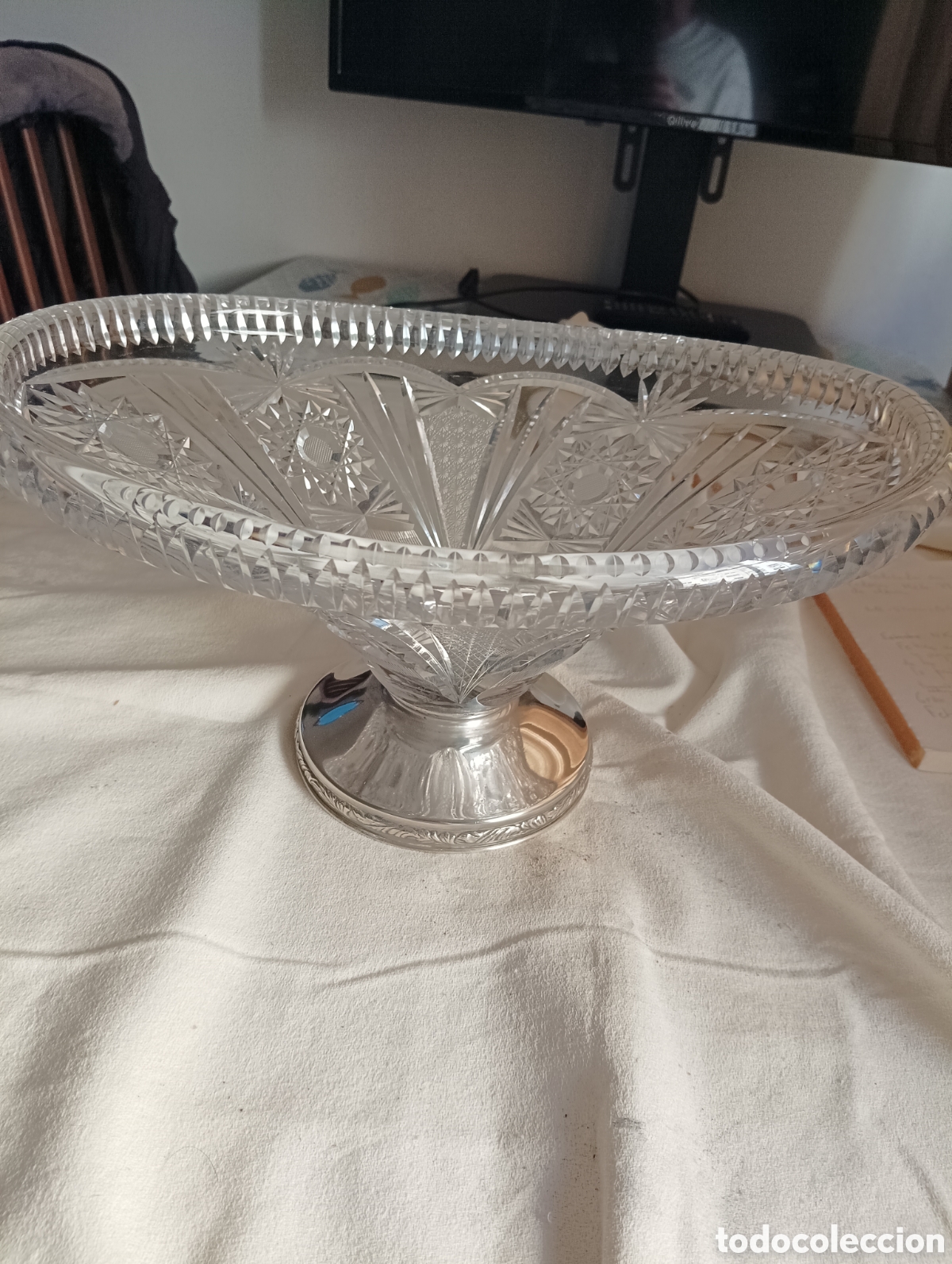 Antig&uuml;edades: FRUTERO DE CRISTAL LABRADO Y PLATA - Foto 1