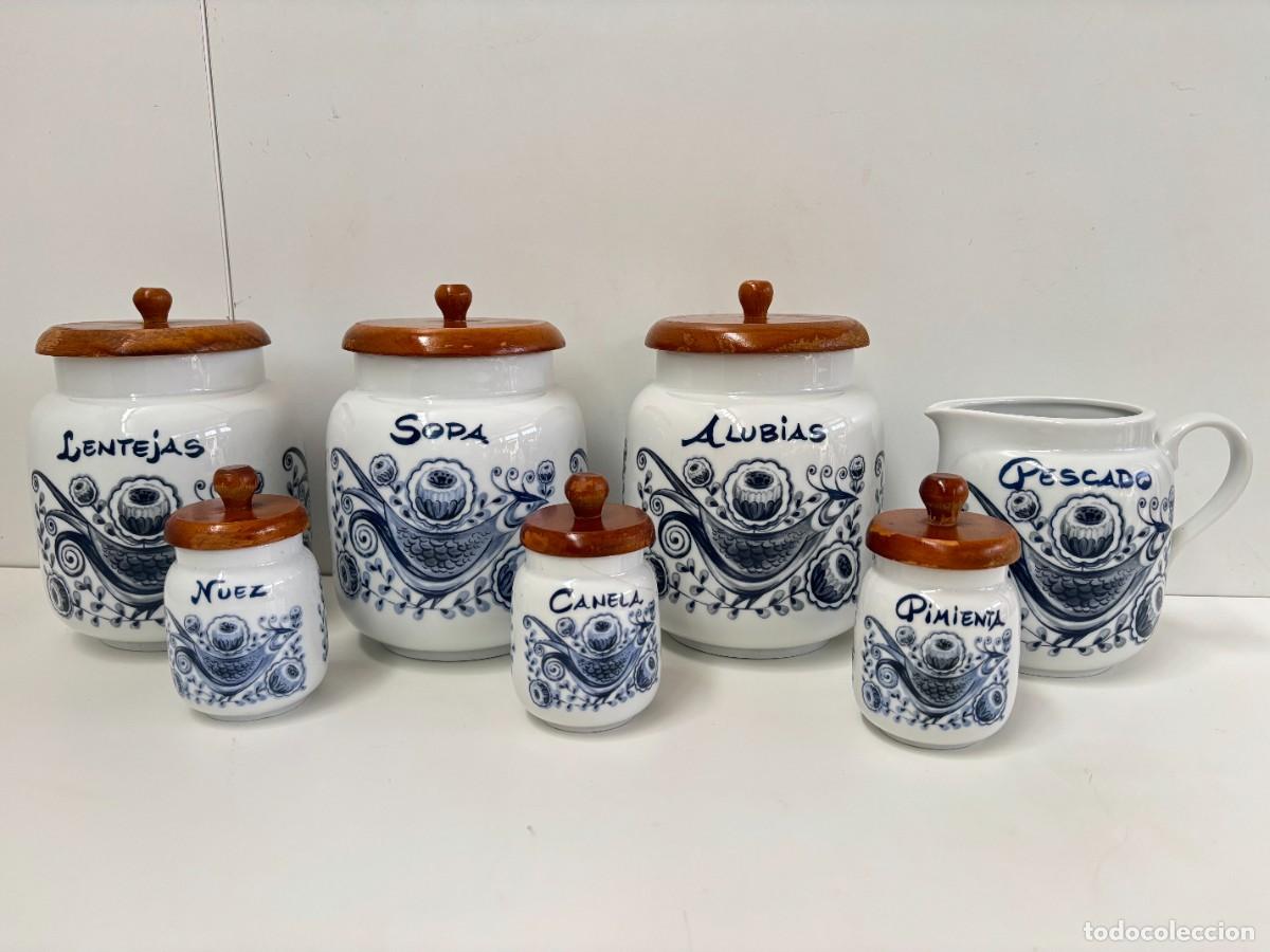 Antig&uuml;edades: JUEGO TARROS COCINA PORCELANA SANBO
