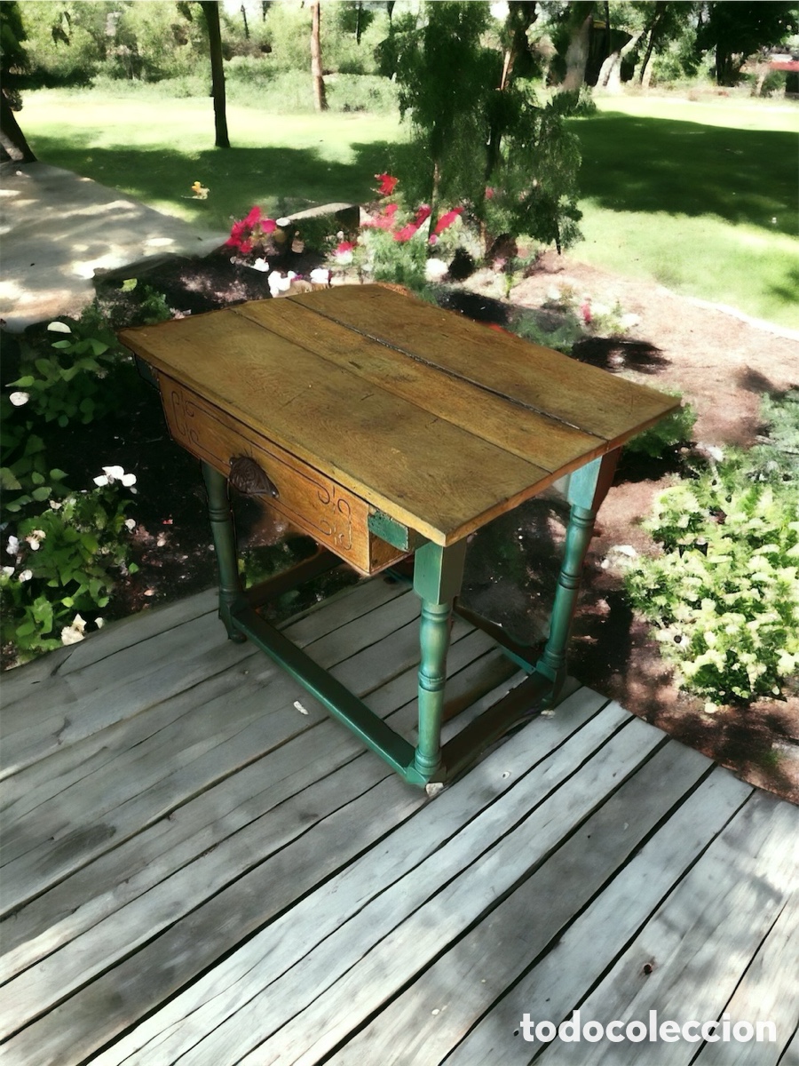 Antig&uuml;edades: Mesa tocinera verde restaurada - Foto 1