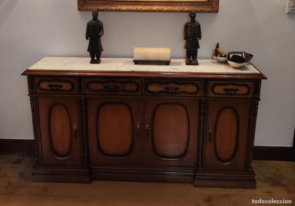 Antig&uuml;edades: Mueble recibidor de madera y m&aacute;rmol blanco - Foto 1