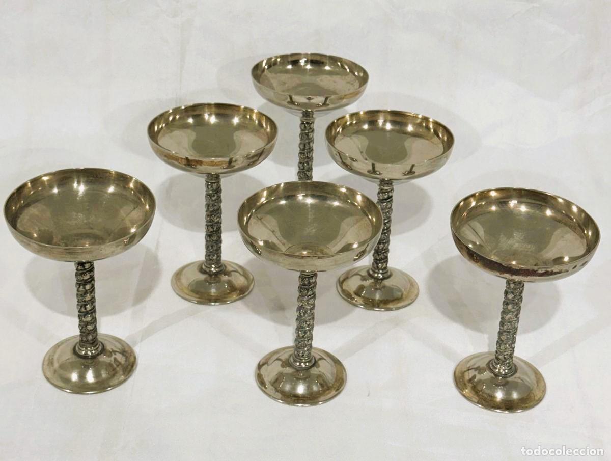 Antig&uuml;edades: Juego de 6 copas de cava en alpaca - Foto 3