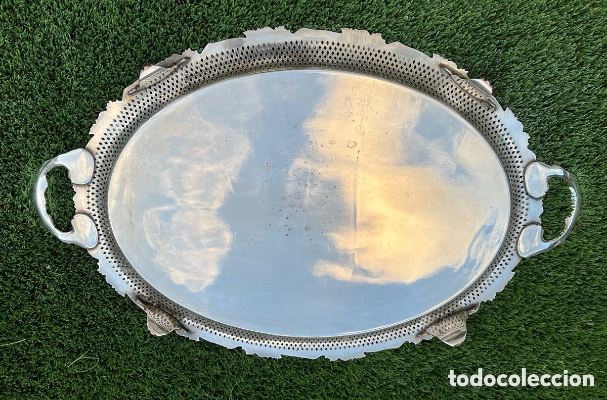 Antig&uuml;edades: Preciosa bandeja con asas plateada - Foto 2