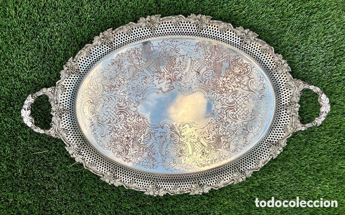 Antig&uuml;edades: Preciosa bandeja con asas plateada - Foto 1