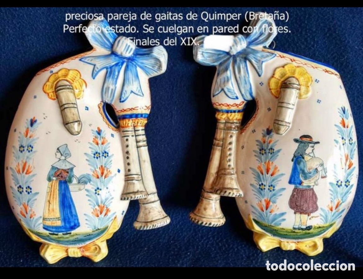 Antig&uuml;edades: Pareja de gaitas francesas de Quimper - Foto 1