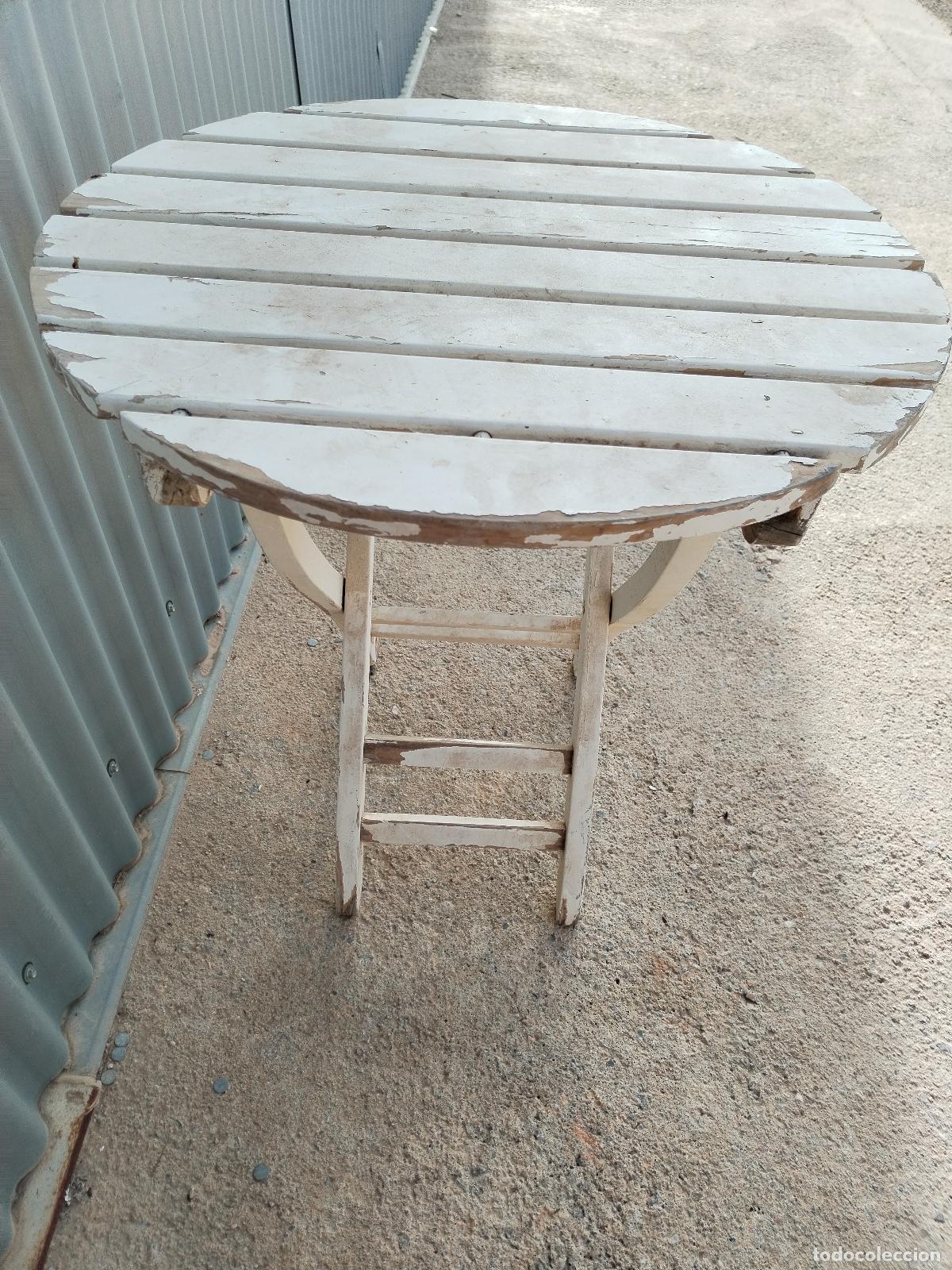 Antig&uuml;edades: Mesa de Jard&iacute;n Plegable en Madera repintada - Foto 4