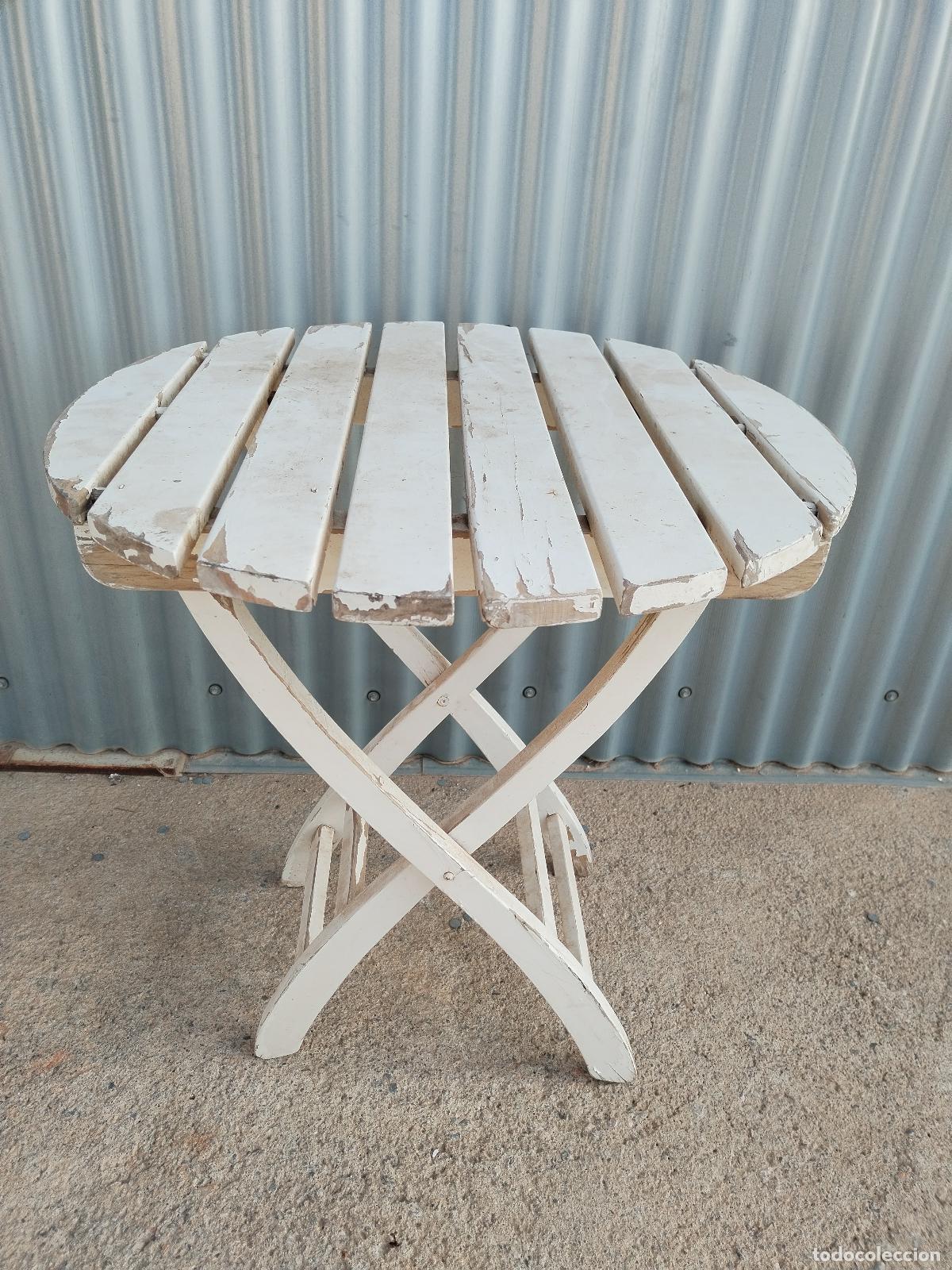 Antig&uuml;edades: Mesa de Jard&iacute;n Plegable en Madera repintada - Foto 5