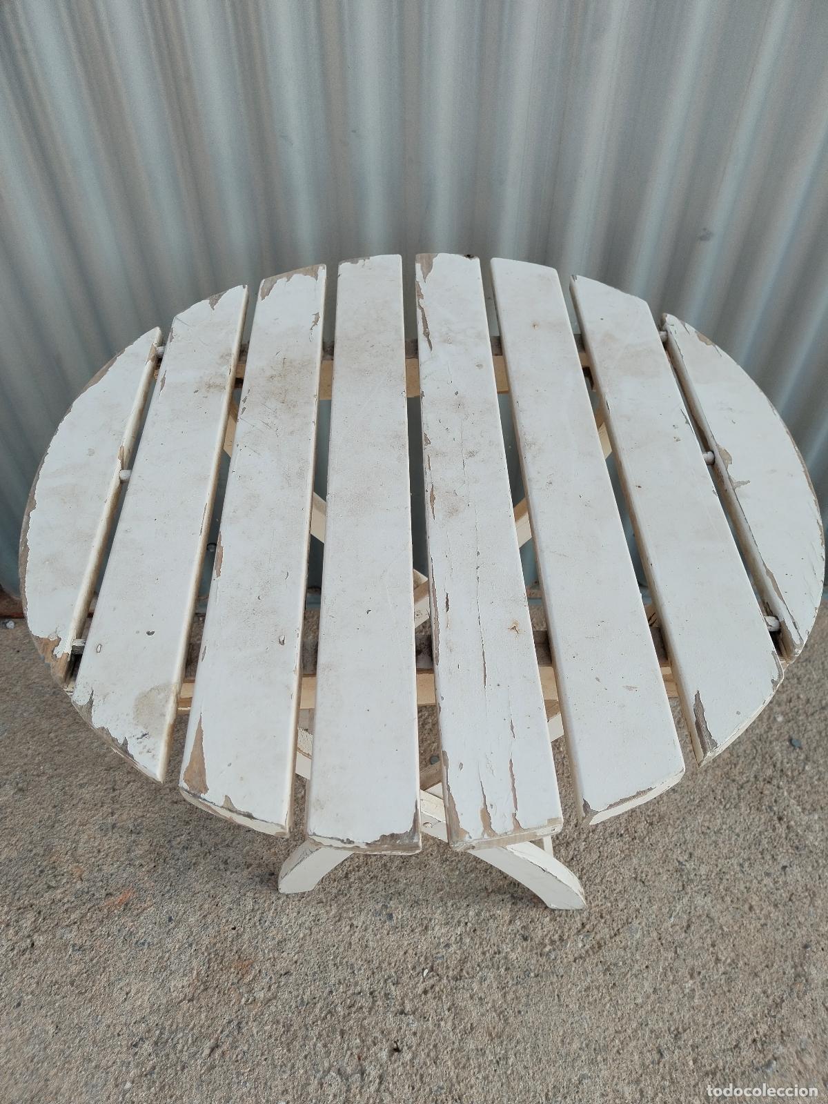Antig&uuml;edades: Mesa de Jard&iacute;n Plegable en Madera repintada - Foto 6