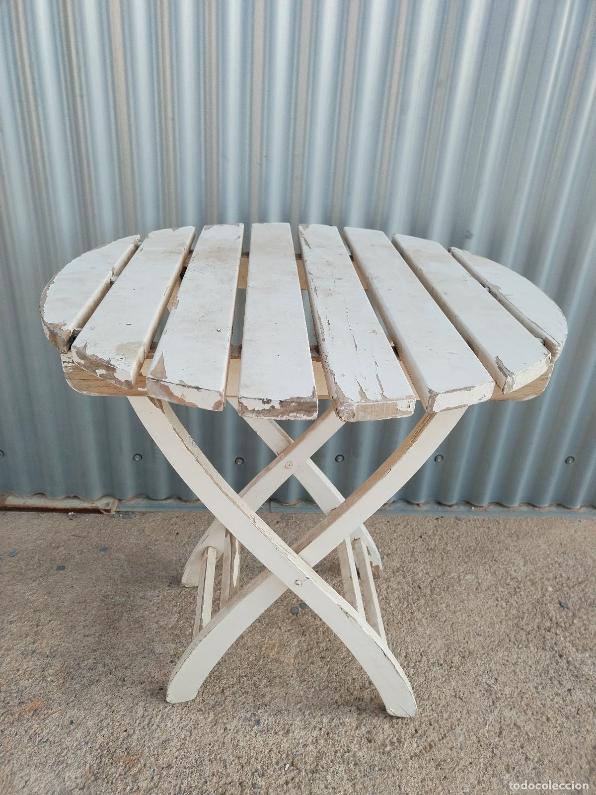 Antig&uuml;edades: Mesa de Jard&iacute;n Plegable en Madera repintada - Foto 7