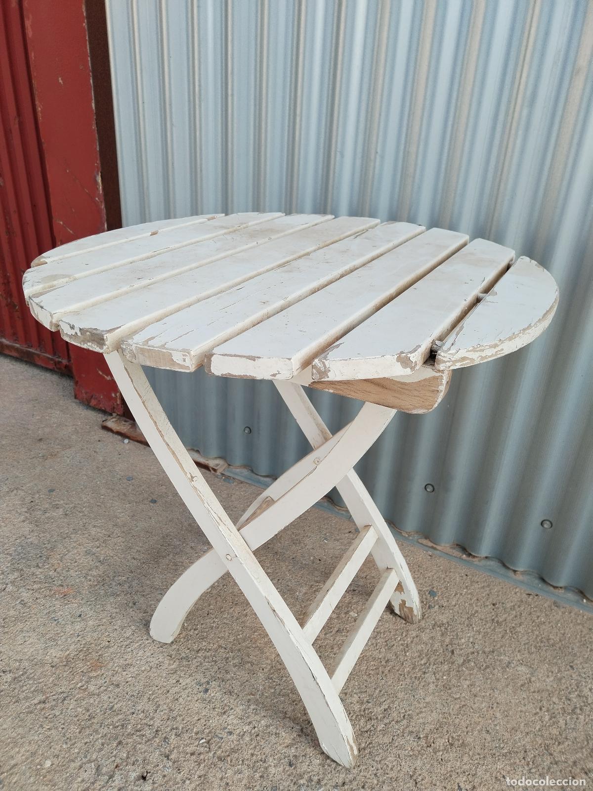 Antig&uuml;edades: Mesa de Jard&iacute;n Plegable en Madera repintada - Foto 8