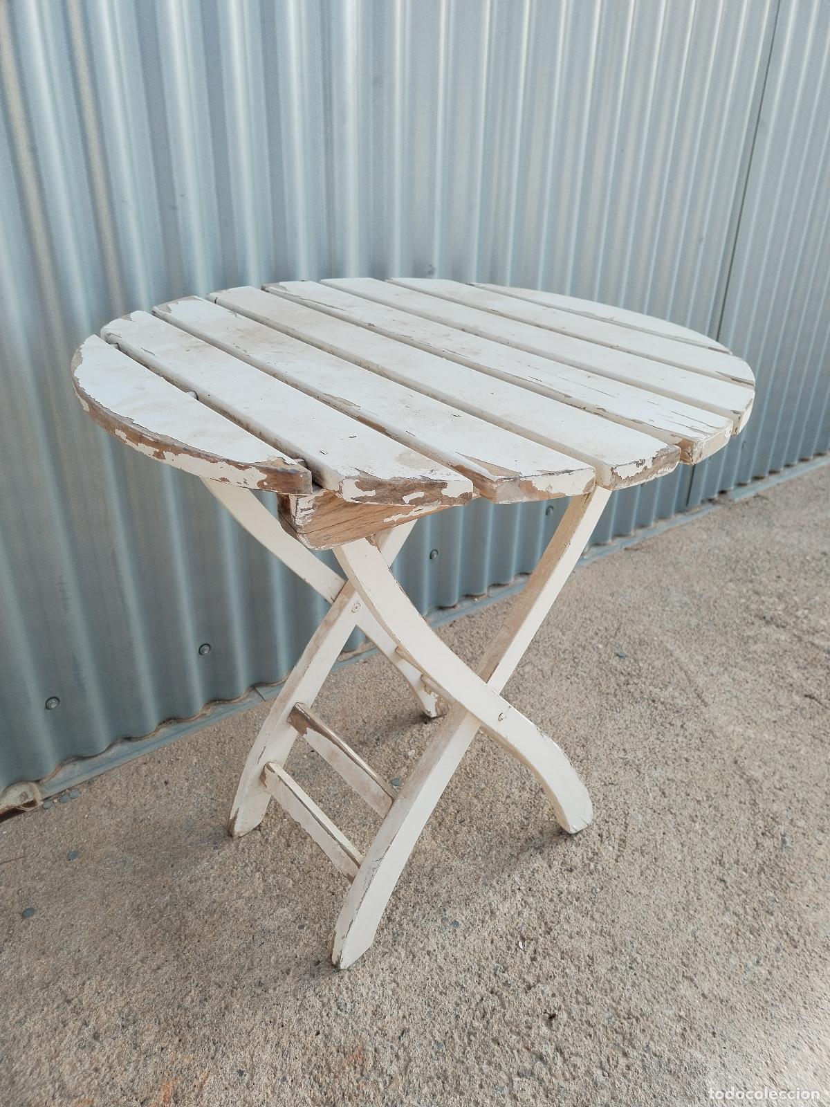 Antig&uuml;edades: Mesa de Jard&iacute;n Plegable en Madera repintada - Foto 9