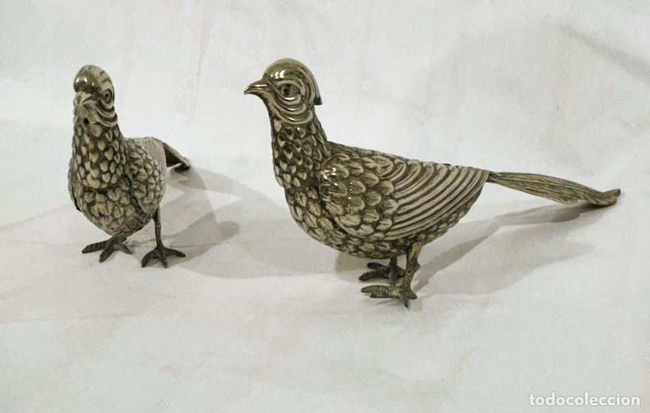 Antig&uuml;edades: Pareja de faisanes en alpaca - Foto 2