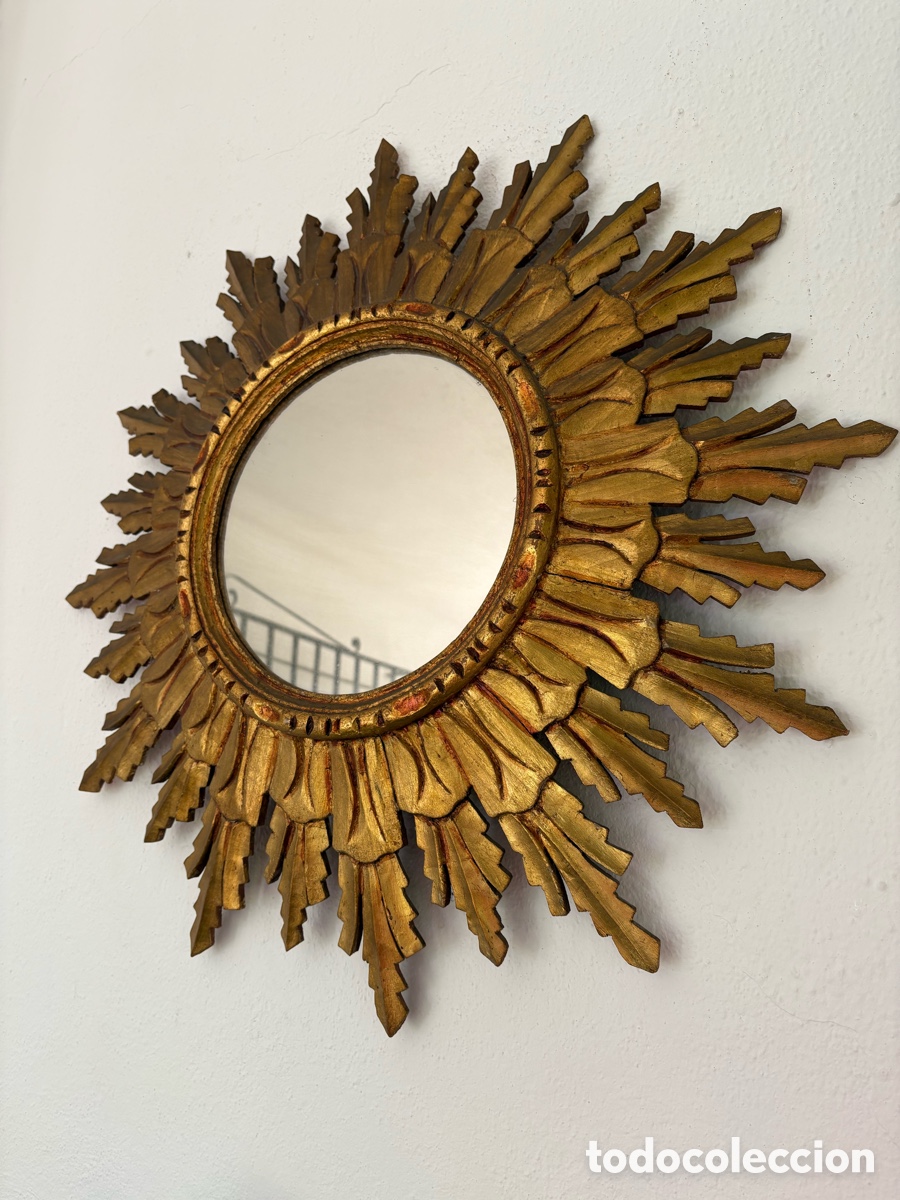 Antig&uuml;edades: ESPEJO SOL MADERA DORADA Y TALLADA - Foto 2