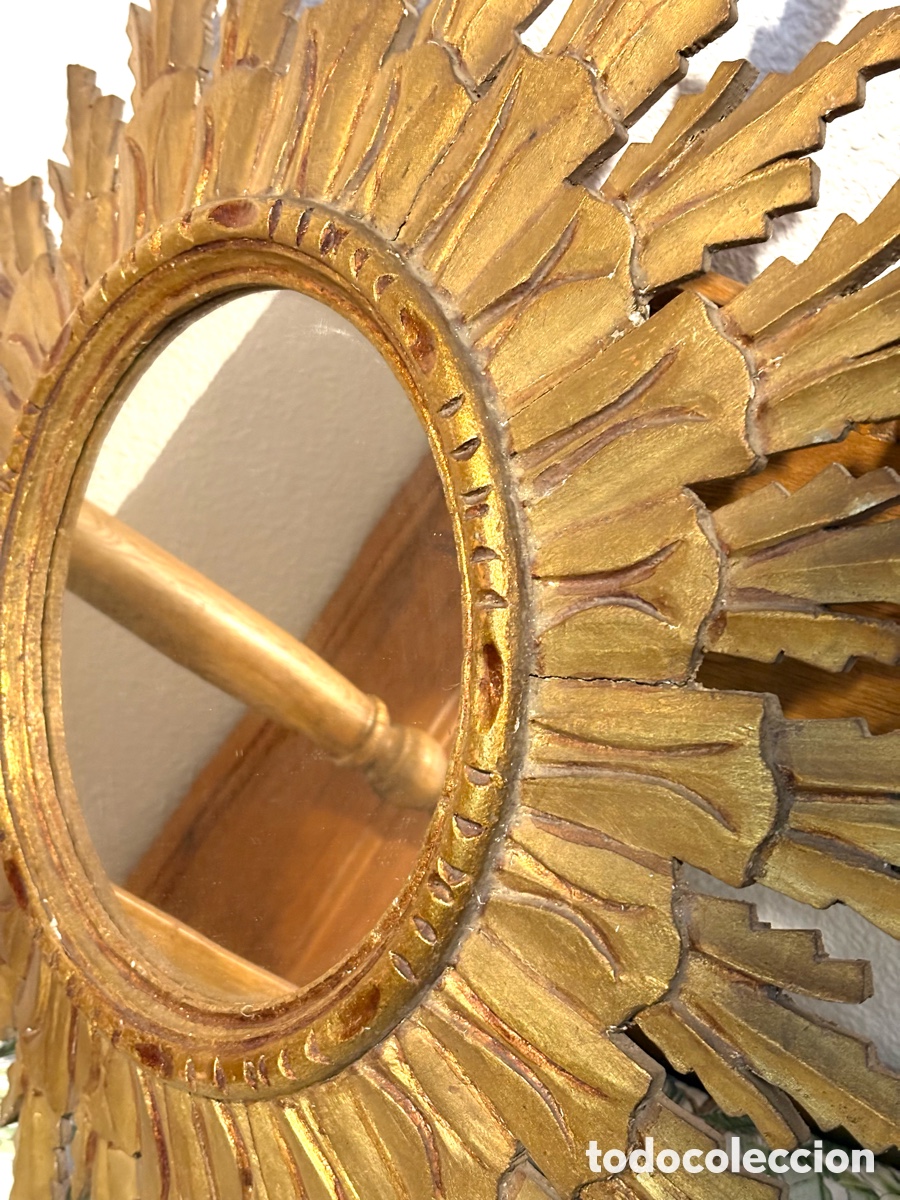 Antig&uuml;edades: ESPEJO SOL MADERA DORADA Y TALLADA - Foto 5